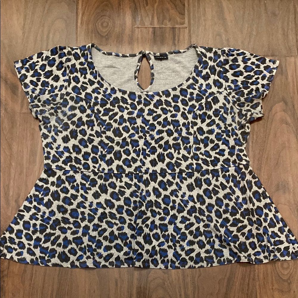 Torrid Black and Blue Peplum Flutter Sleeve Blouse